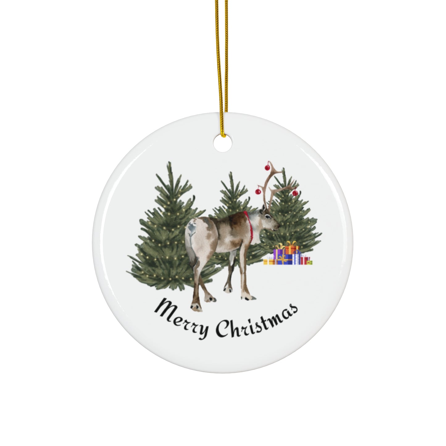 Reindeer Merry Christmas - Ceramic Ornament