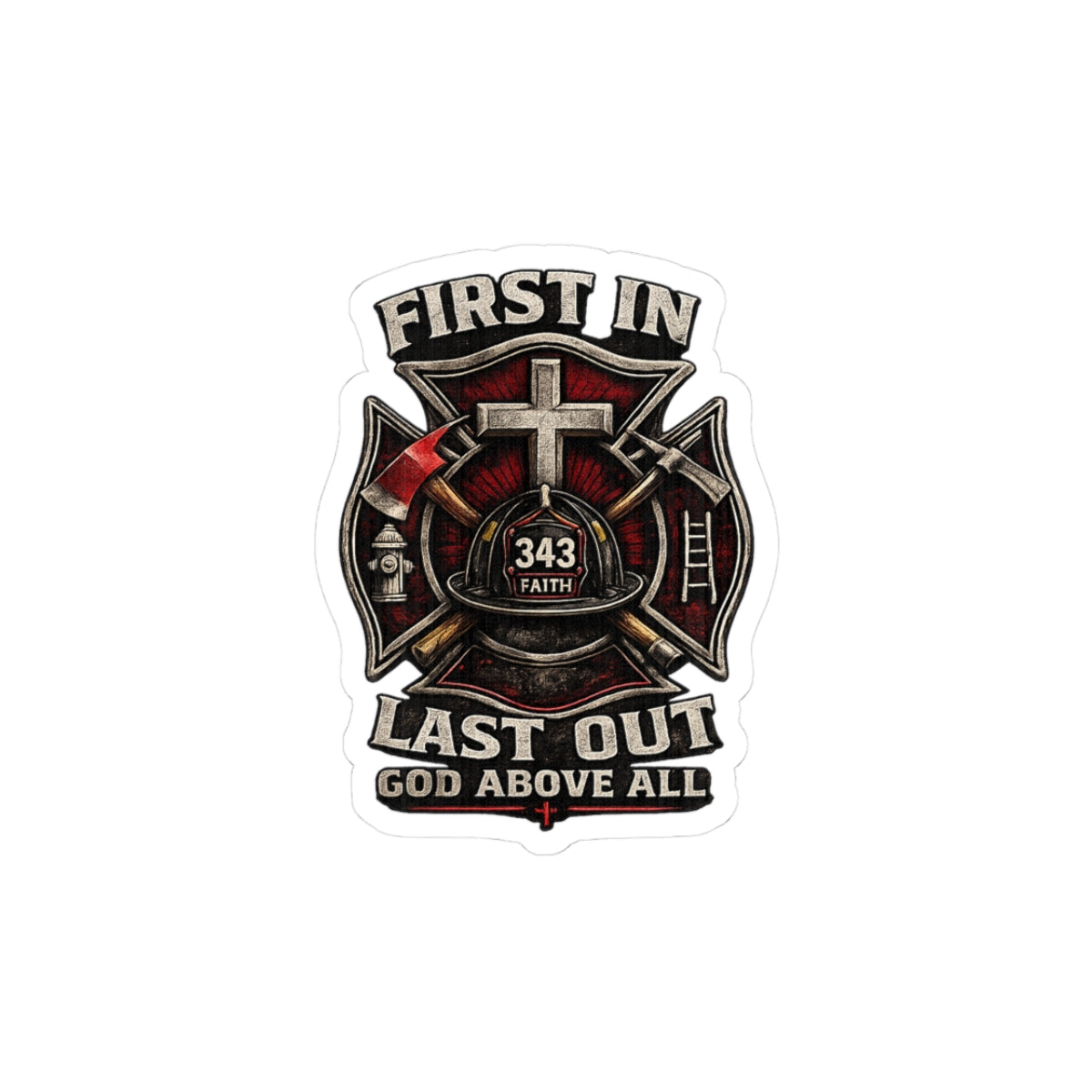 First In Last Out God Above All Christian Firefighter Sticker | Faith Firefighter Decal