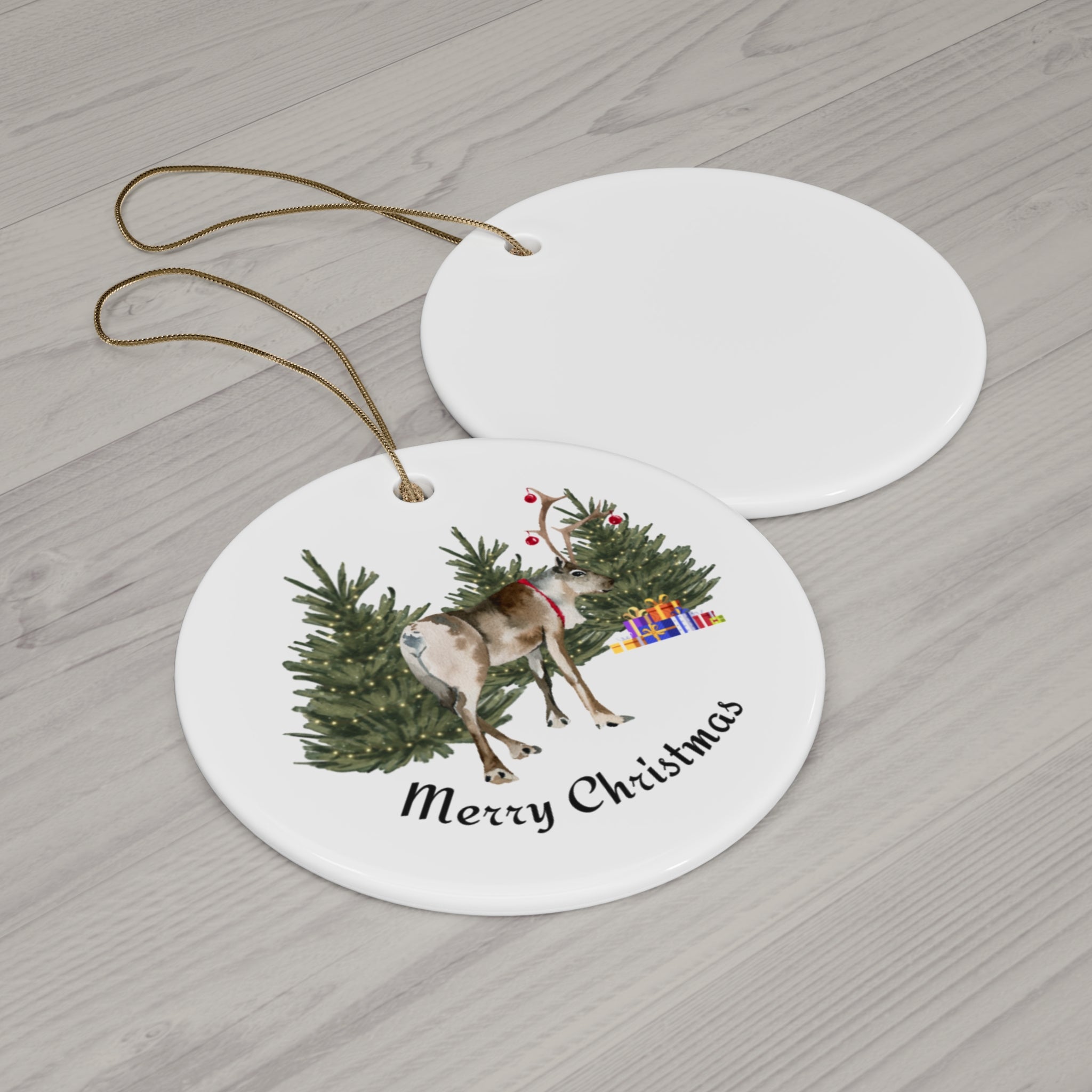 Reindeer Merry Christmas - Ceramic Ornament