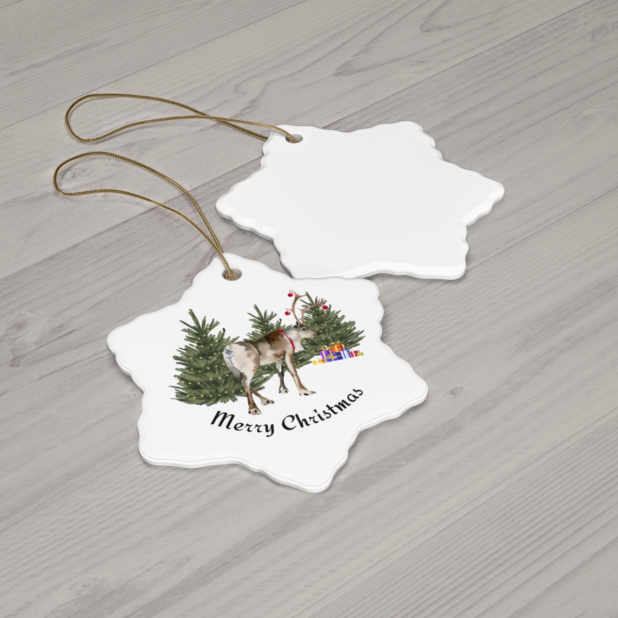 Reindeer Merry Christmas - Ceramic Ornament