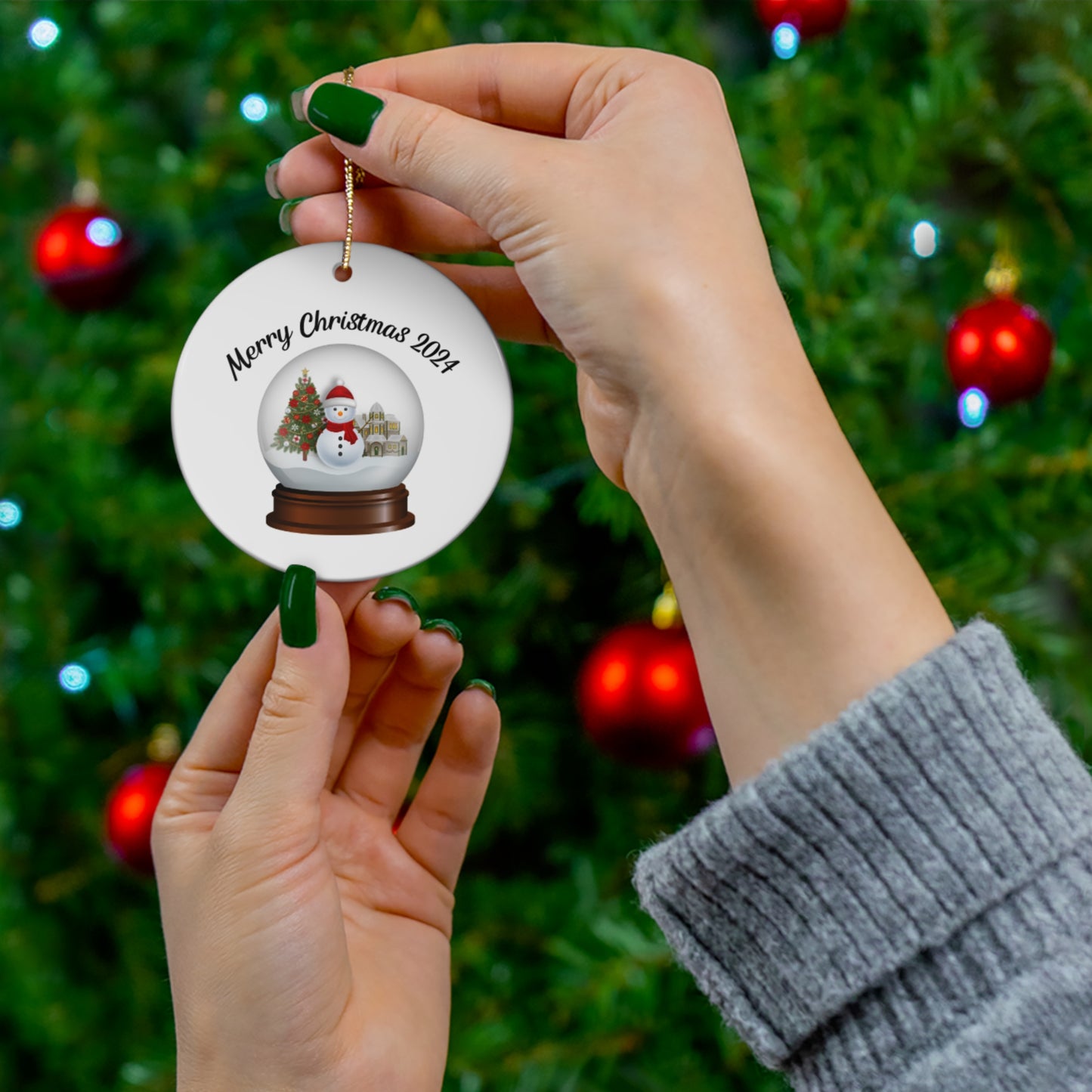 Snow Globe Ceramic Ornament, Christmas Tree Decoration, Holiday Gift, Winter Wonderland Decor, Festive Hanging Bauble