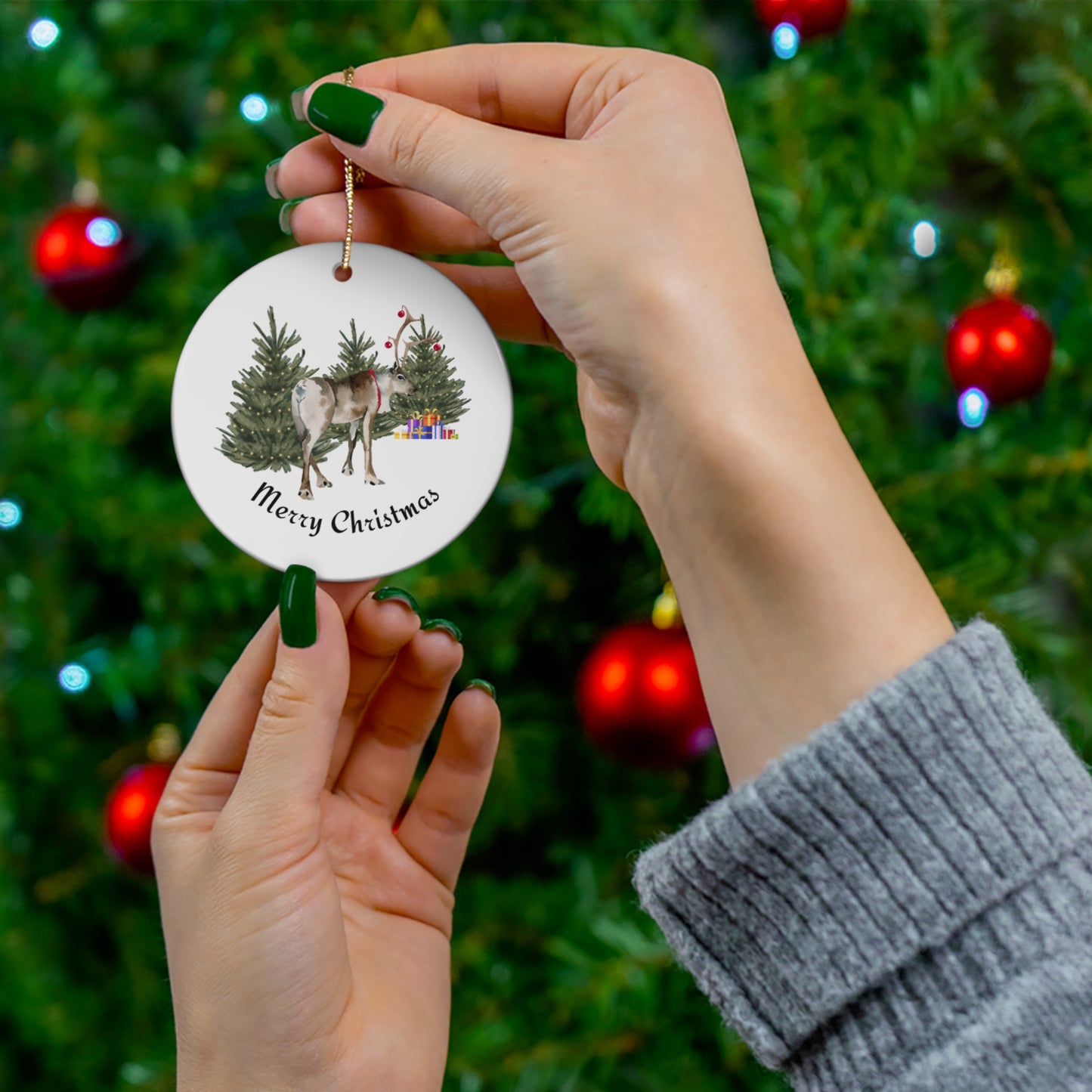 Reindeer Merry Christmas - Ceramic Ornament