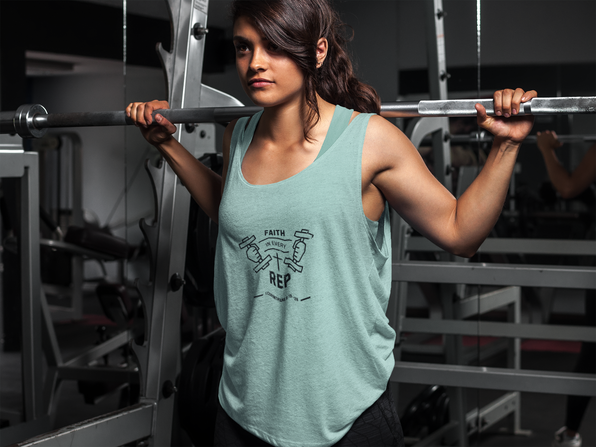 Faith in Every Rep, Women's Racerback Christian Workout Tank