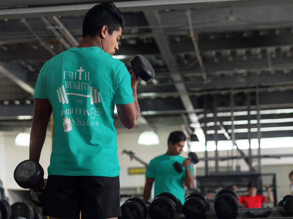 Faith Weights and Protein Shakes - Workout T-Shirt