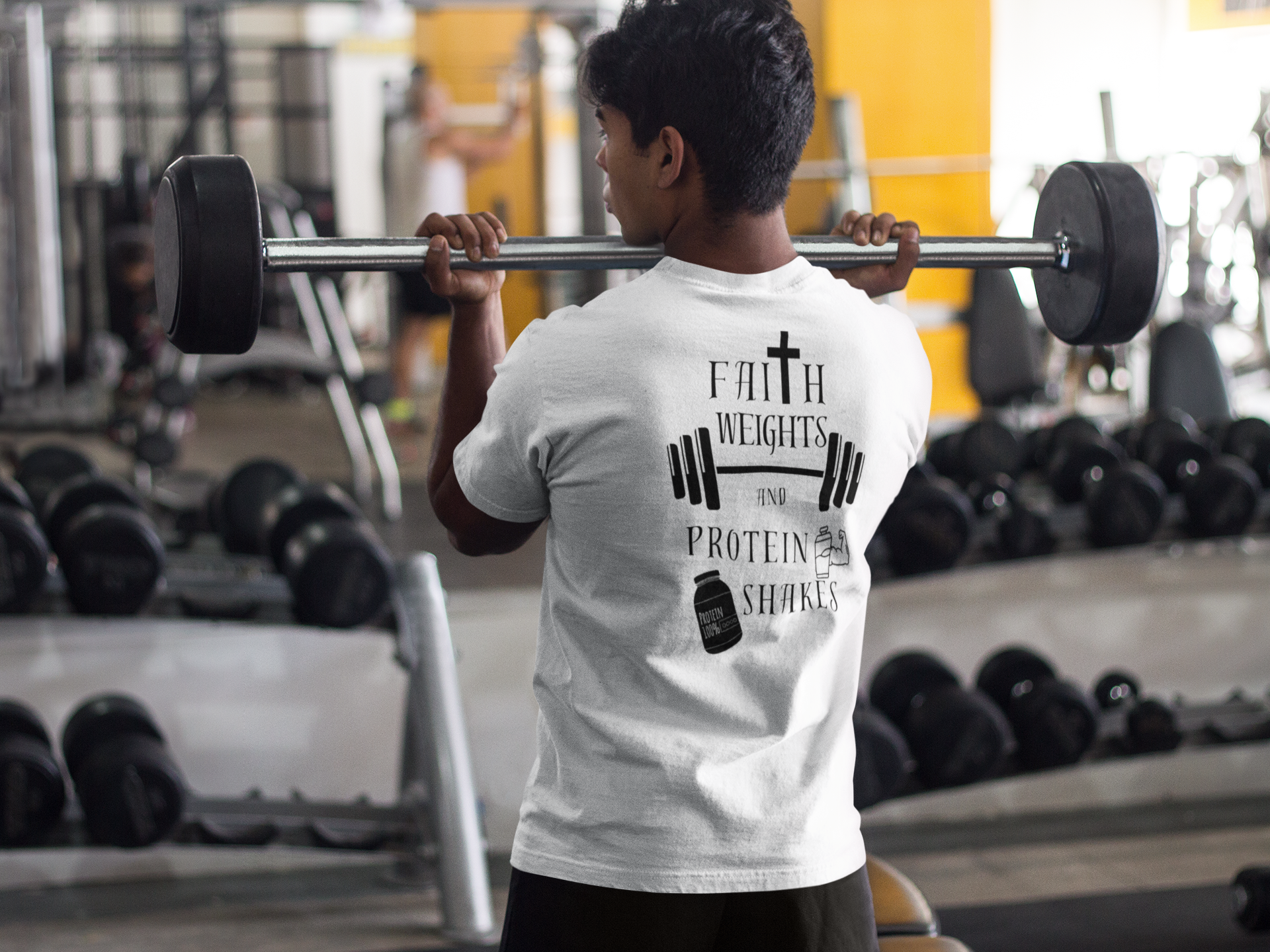 Faith Weights and Protein Shakes - Workout T-Shirt