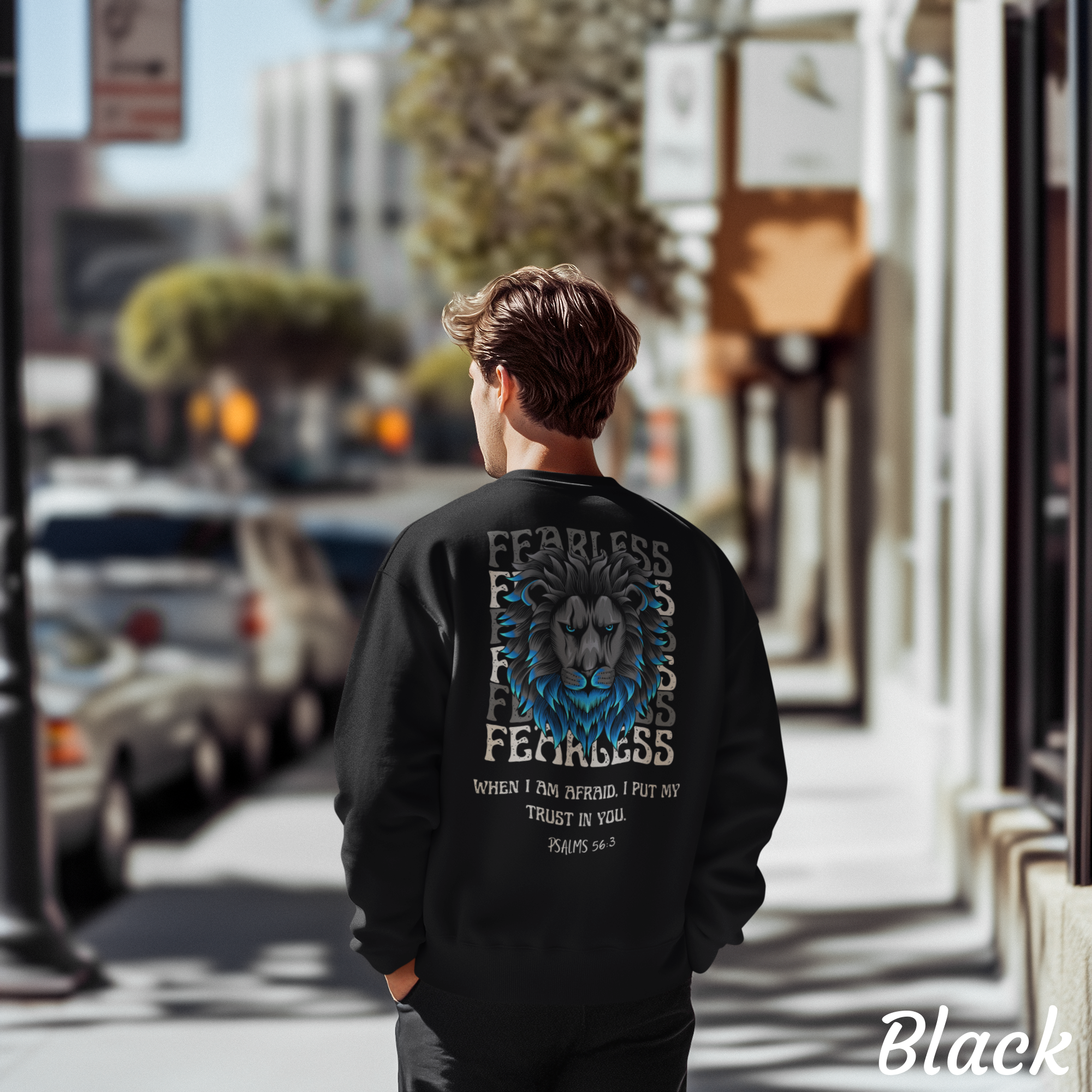 Fearless Lion Sweatshirt – Psalms 56:3 - Unisex Heavy Blend Crewneck with Inspirational Design