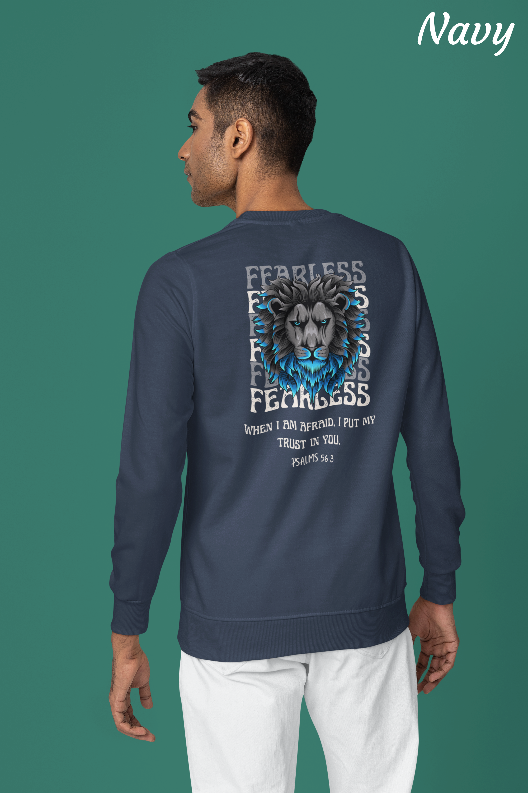 Fearless Lion Sweatshirt – Psalms 56:3 - Unisex Heavy Blend Crewneck with Inspirational Design
