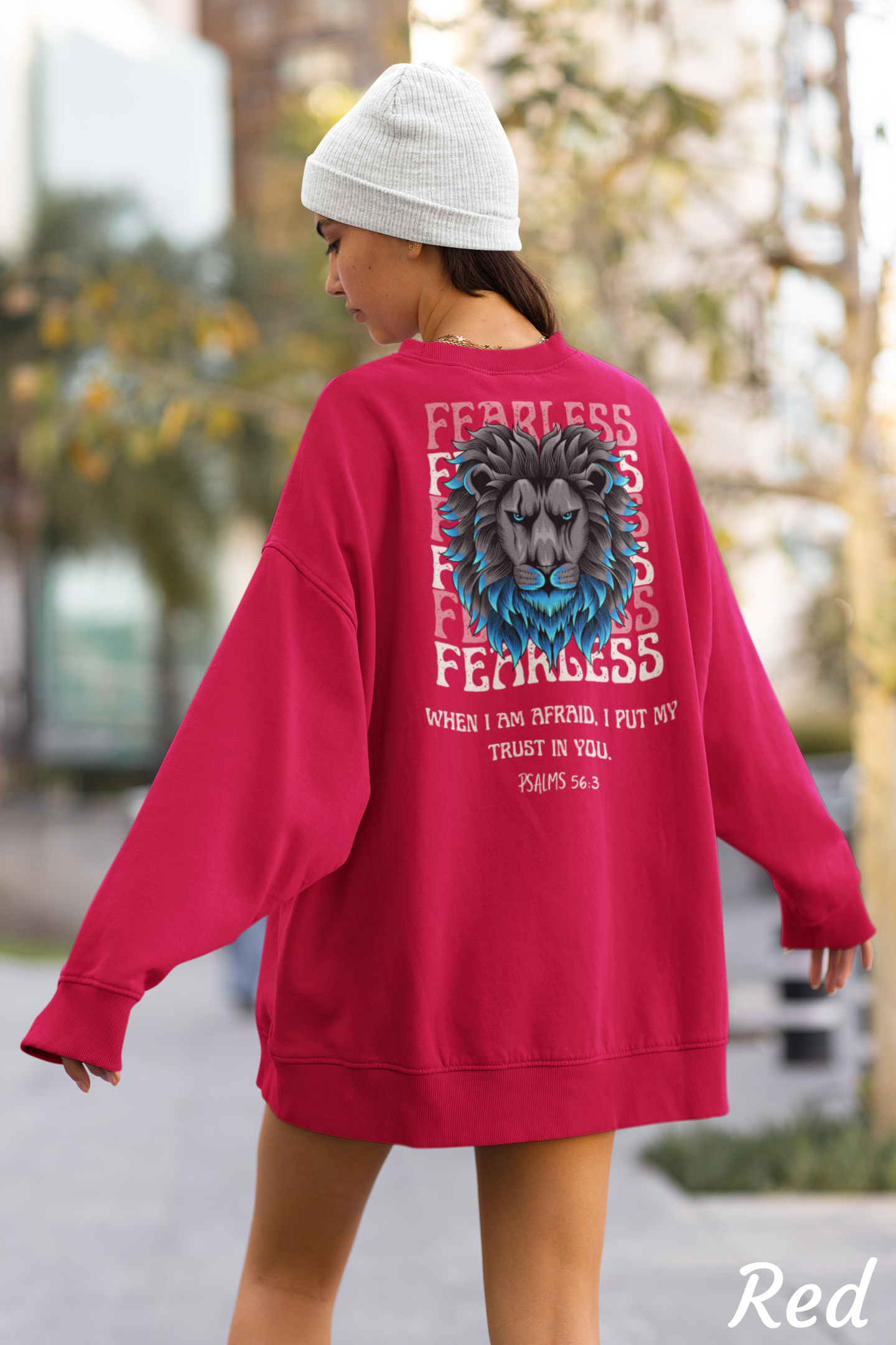 Fearless Lion Sweatshirt – Psalms 56:3 - Unisex Heavy Blend Crewneck with Inspirational Design