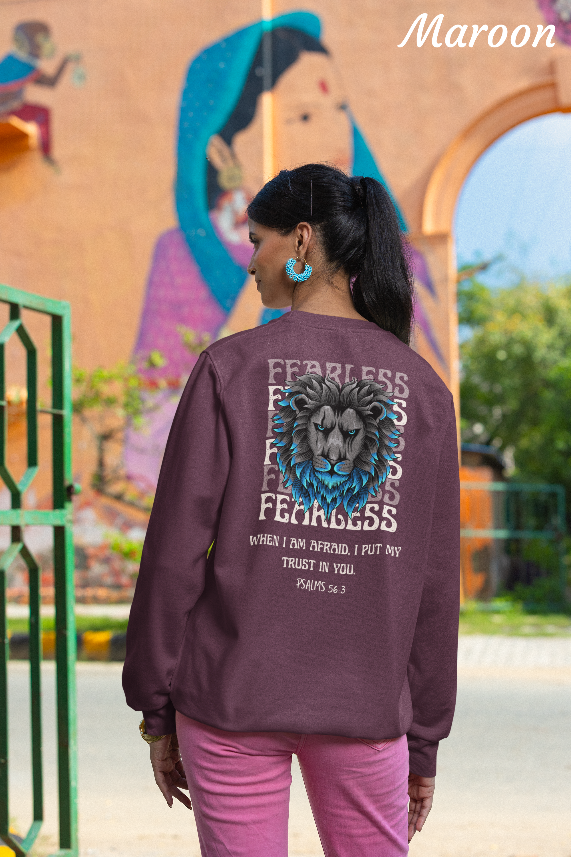 Fearless Lion Sweatshirt – Psalms 56:3 - Unisex Heavy Blend Crewneck with Inspirational Design