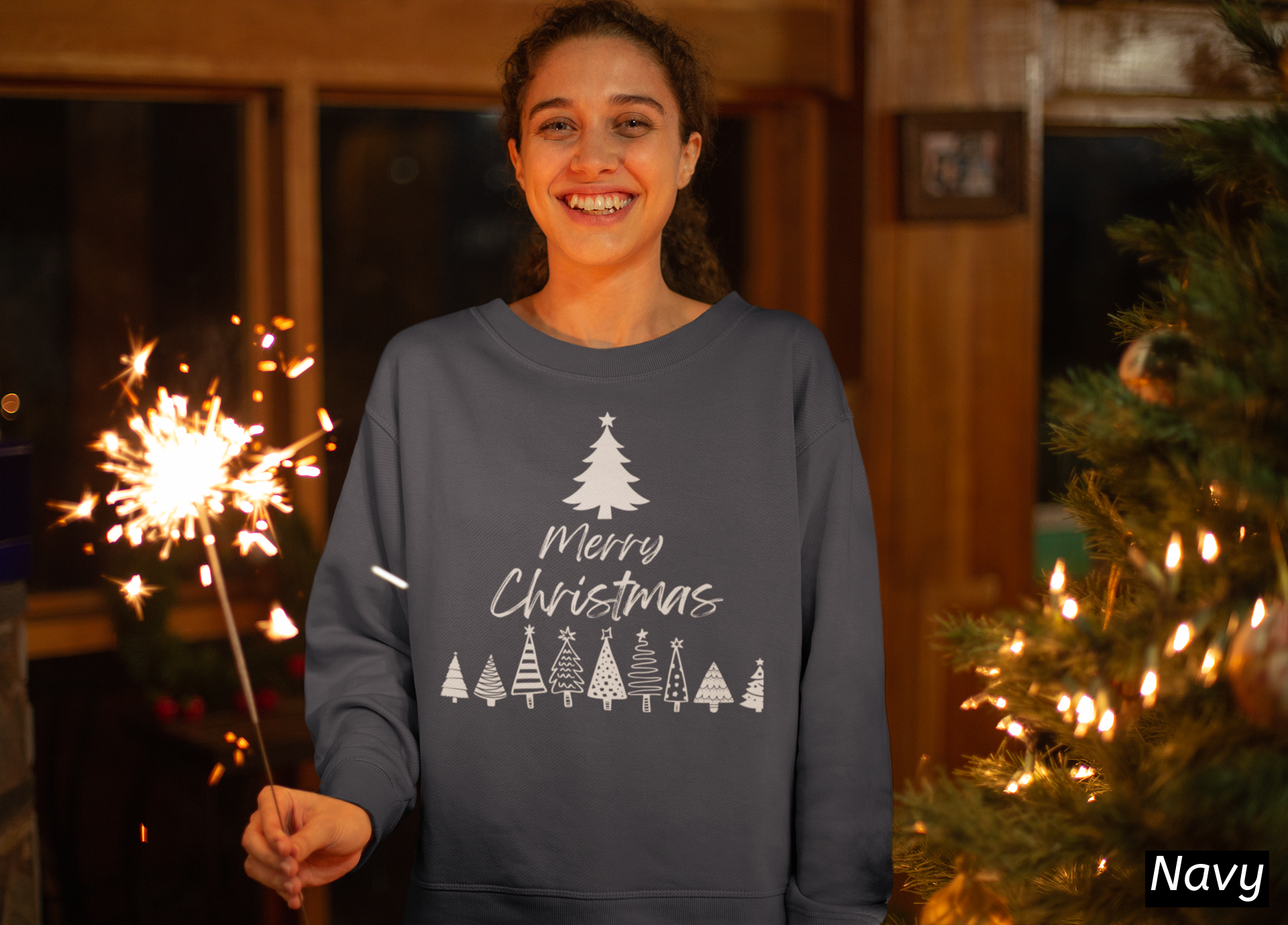 Crewneck Sweatshirt-Merry Christmas Trees