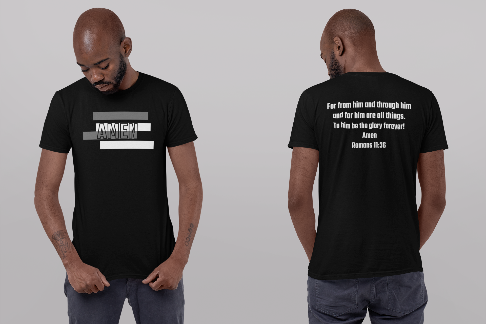 AMEN Christian T-Shirt with Romans 11:36 – Comfort Colors 1717 Faith Shirt | Nails of Faith