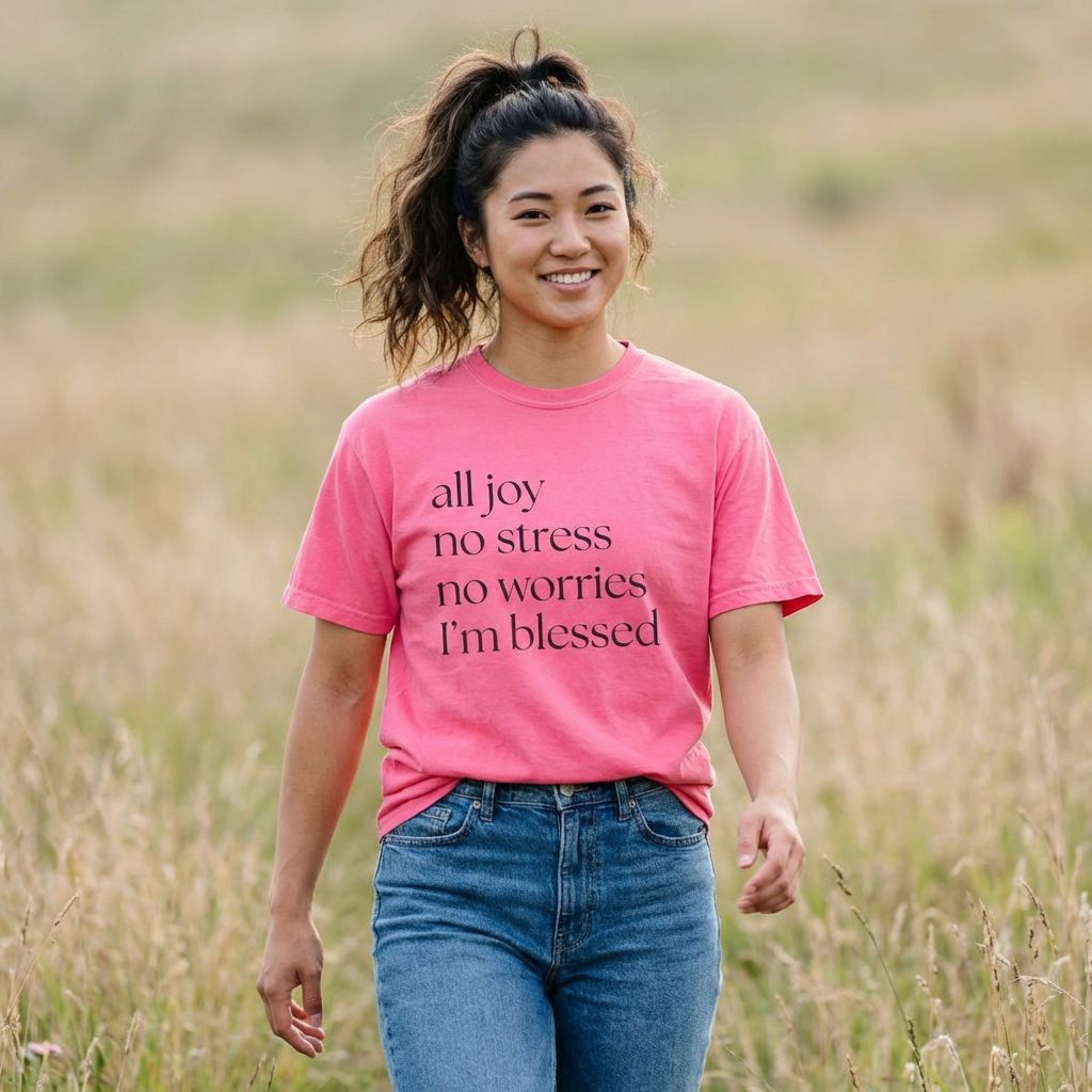 All Joy No Stress No Worries I’m Blessed T-Shirt – Comfort Colors 1717 | Christian Faith Tee
