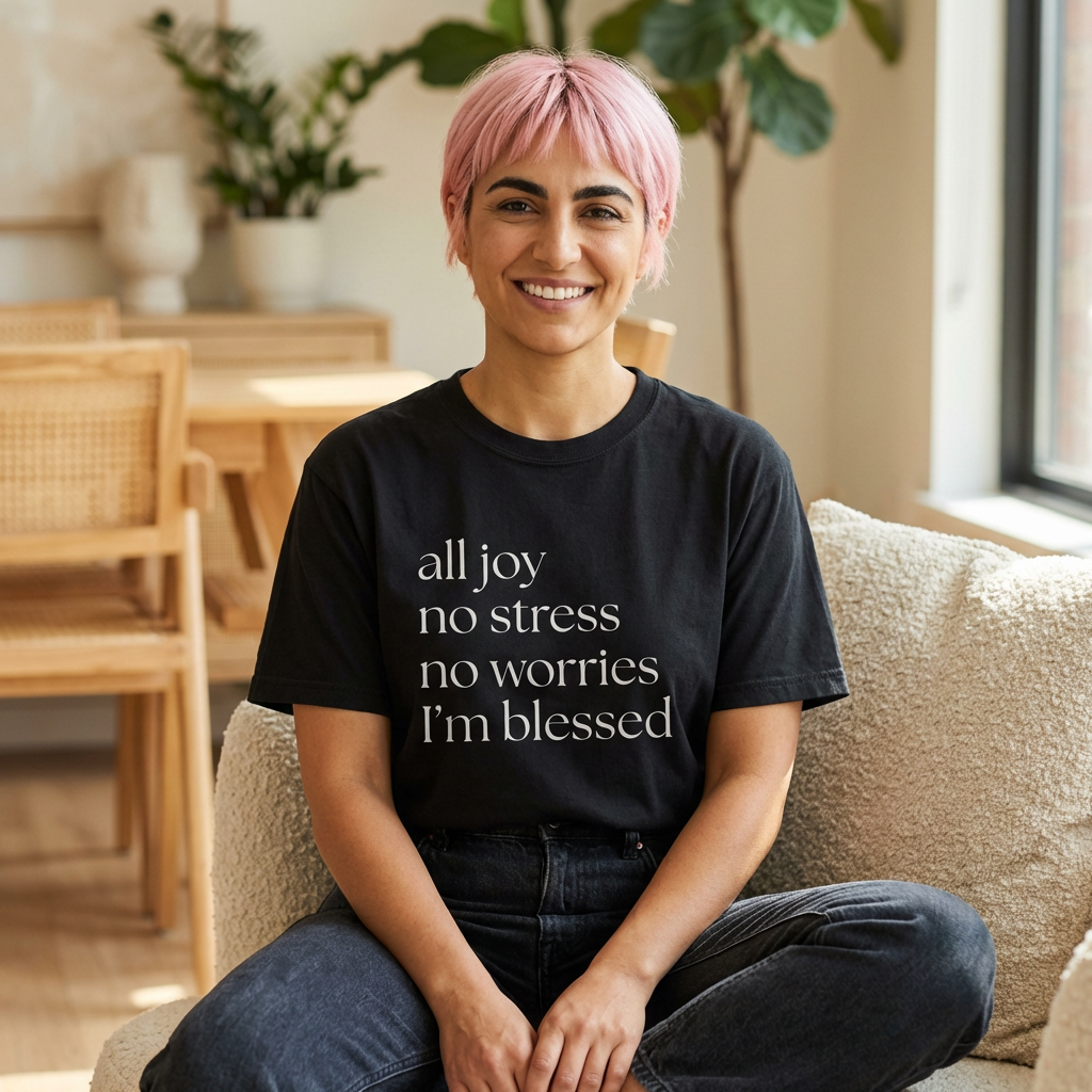 All Joy No Stress No Worries I’m Blessed T-Shirt – Comfort Colors 1717 | Christian Faith Tee