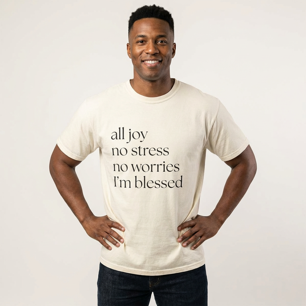All Joy No Stress No Worries I’m Blessed T-Shirt – Comfort Colors 1717 | Christian Faith Tee