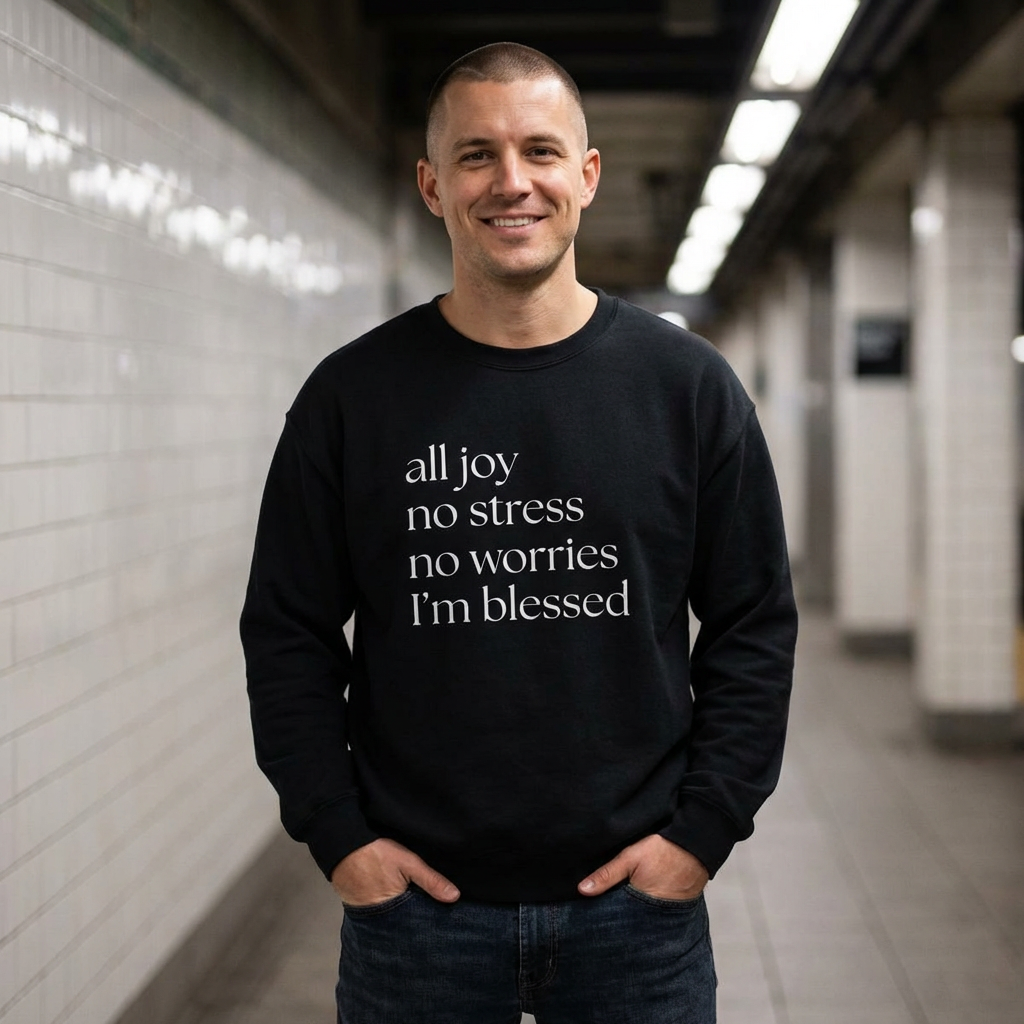 All Joy No Stress No Worries I’m Blessed Sweatshirt – Christian Crewneck | Gildan 18000 | Nails of Faith