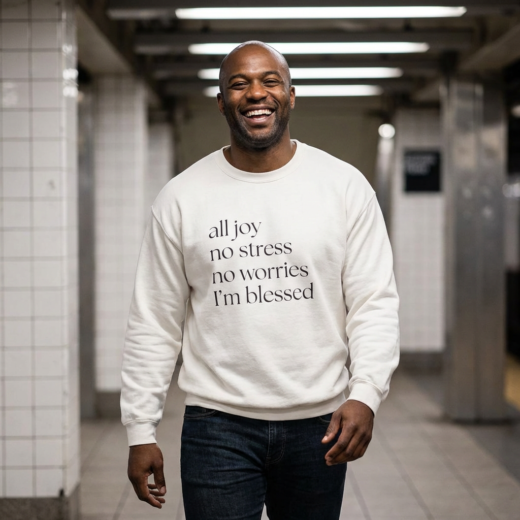 All Joy No Stress No Worries I’m Blessed Sweatshirt – Christian Crewneck | Gildan 18000 | Nails of Faith