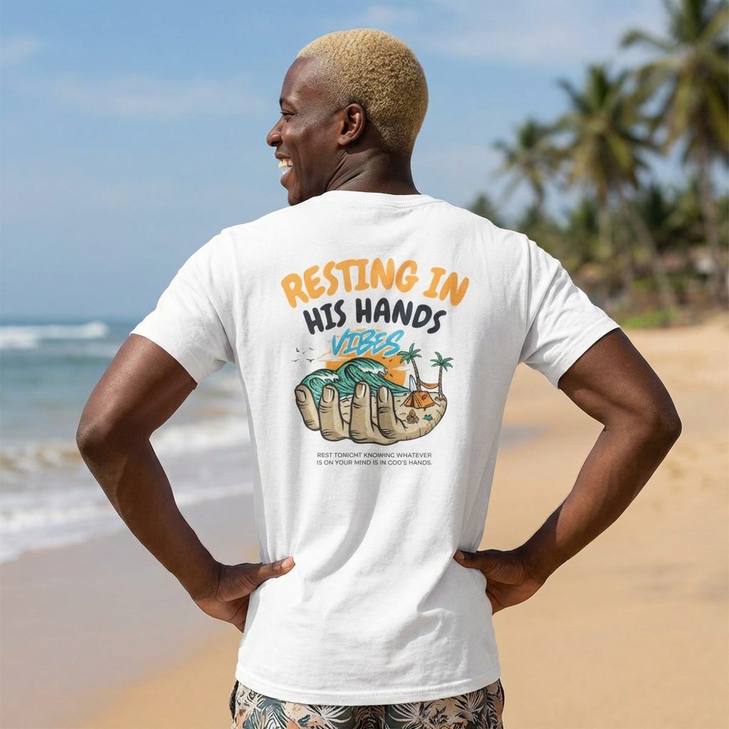 Resting in His Hands Vibes – Christian Beach Comfort Colors 1717 T-Shirt