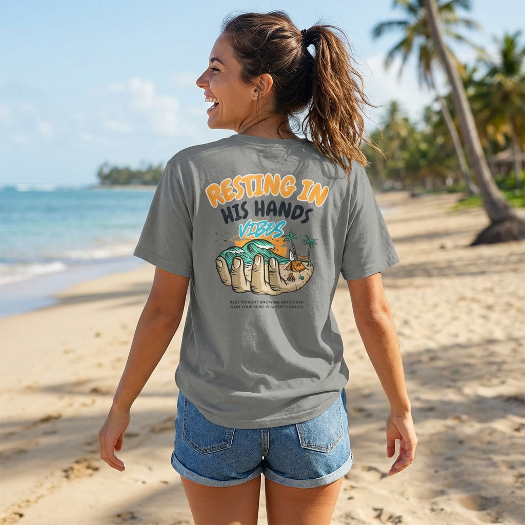 Resting in His Hands Vibes – Christian Beach Comfort Colors 1717 T-Shirt