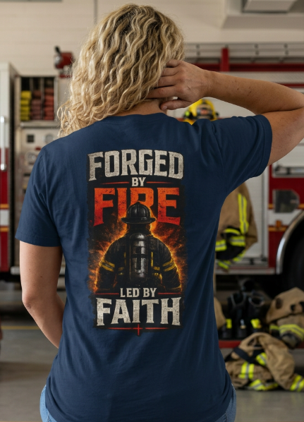 Forged by Fire Led by Faith | Christian Firefighter Comfort Colors T-Shirt