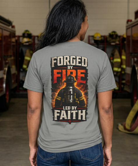 Forged by Fire Led by Faith | Christian Firefighter Comfort Colors T-Shirt