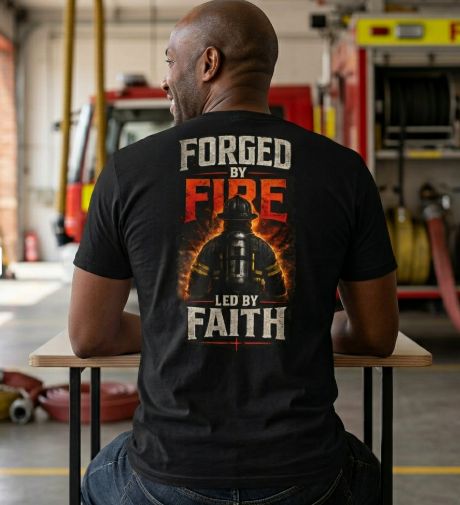 Forged by Fire Led by Faith | Christian Firefighter Comfort Colors T-Shirt