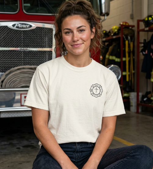 Forged by Fire Led by Faith | Christian Firefighter Comfort Colors T-Shirt