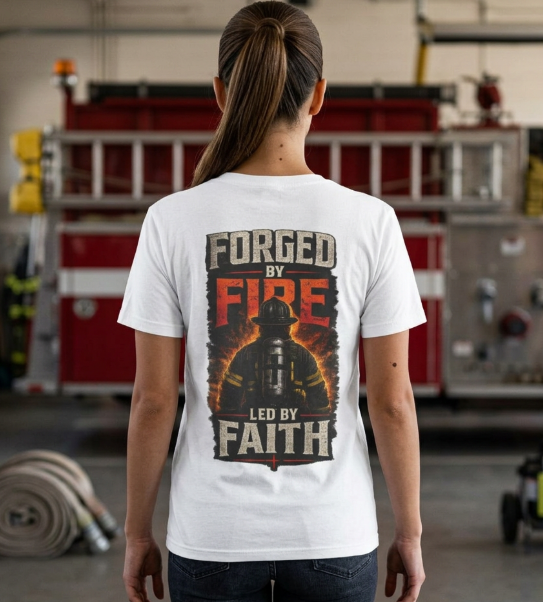 Forged by Fire Led by Faith | Christian Firefighter Comfort Colors T-Shirt
