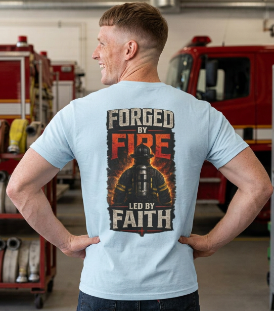 Forged by Fire Led by Faith | Christian Firefighter Comfort Colors T-Shirt