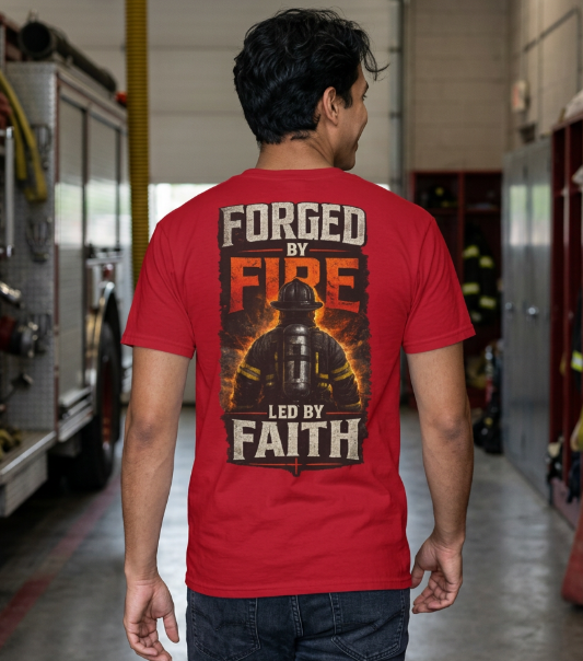 Forged by Fire Led by Faith | Christian Firefighter Comfort Colors T-Shirt