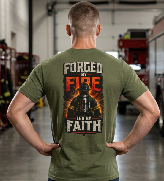 Forged by Fire Led by Faith | Christian Firefighter Comfort Colors T-Shirt