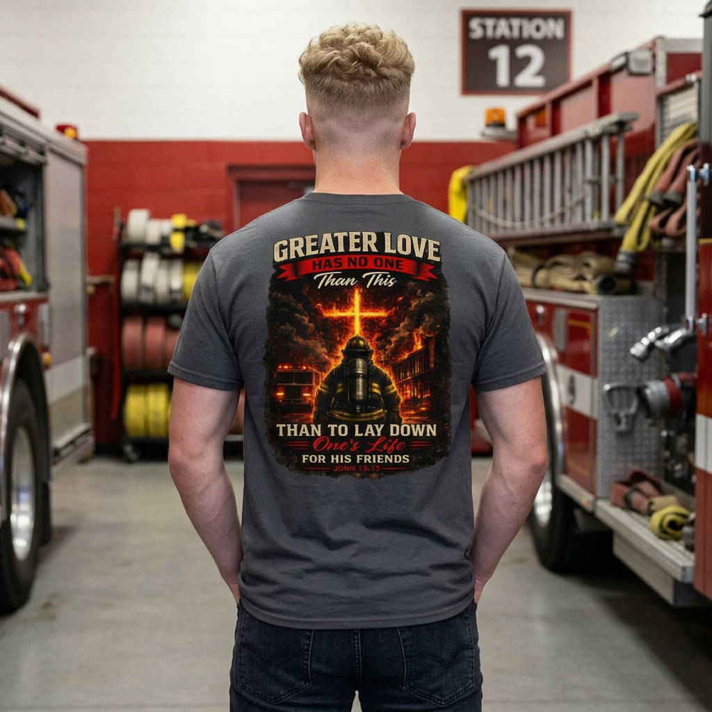 Greater Love Has No One Than This | John 15:13 Christian Firefighter Comfort Colors T-Shirt