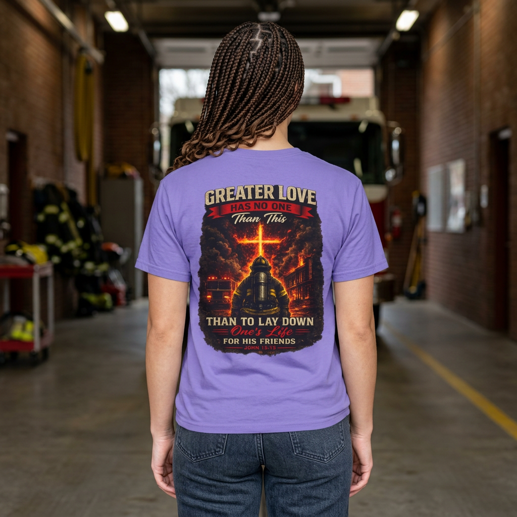 Greater Love Has No One Than This | John 15:13 Christian Firefighter Comfort Colors T-Shirt