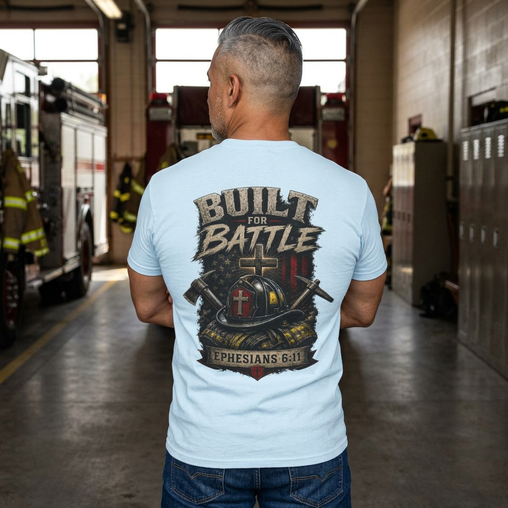 Built for Battle – Ephesians 6:11 | Christian Firefighter Comfort Colors 1717 T-Shirt