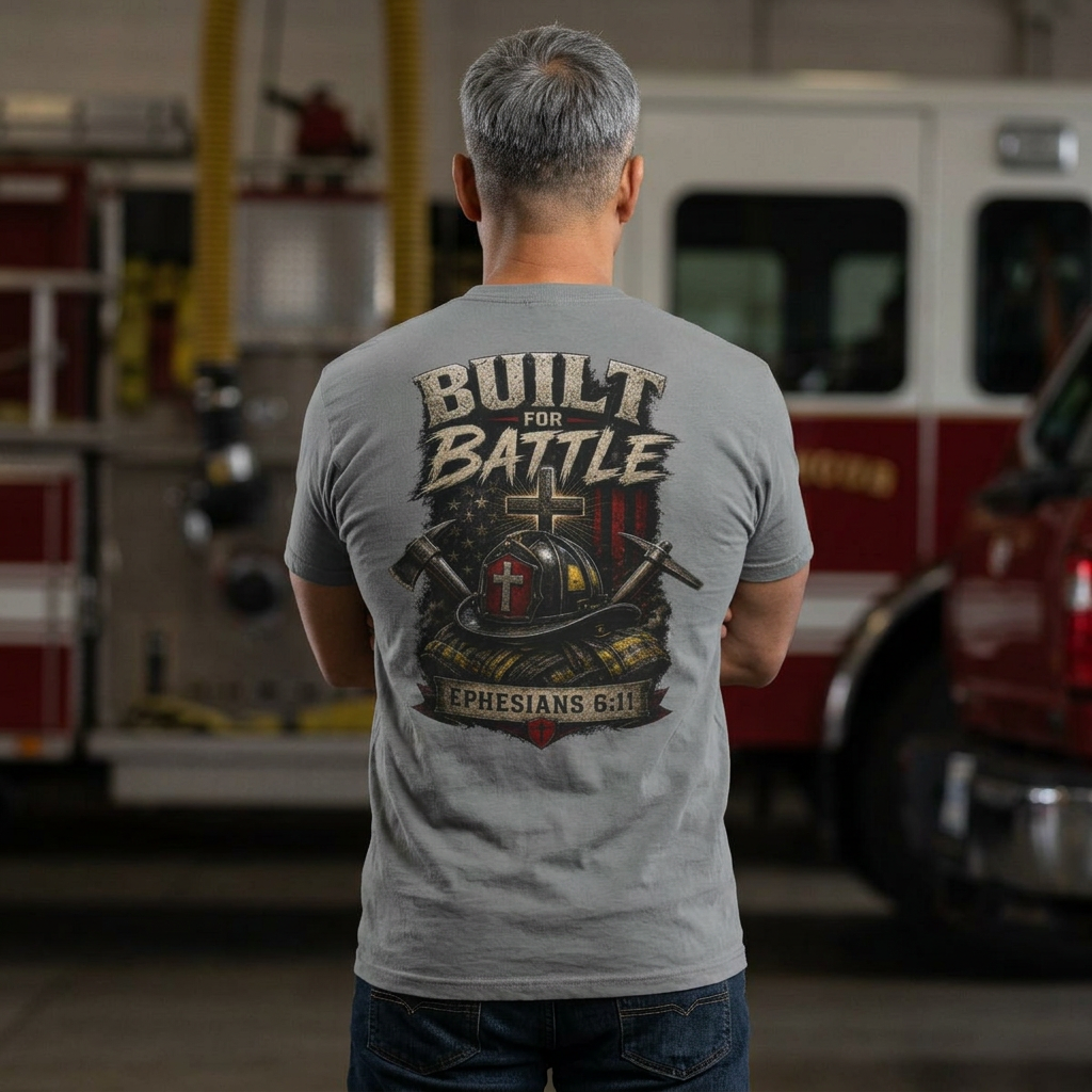 Built for Battle – Ephesians 6:11 | Christian Firefighter Comfort Colors 1717 T-Shirt