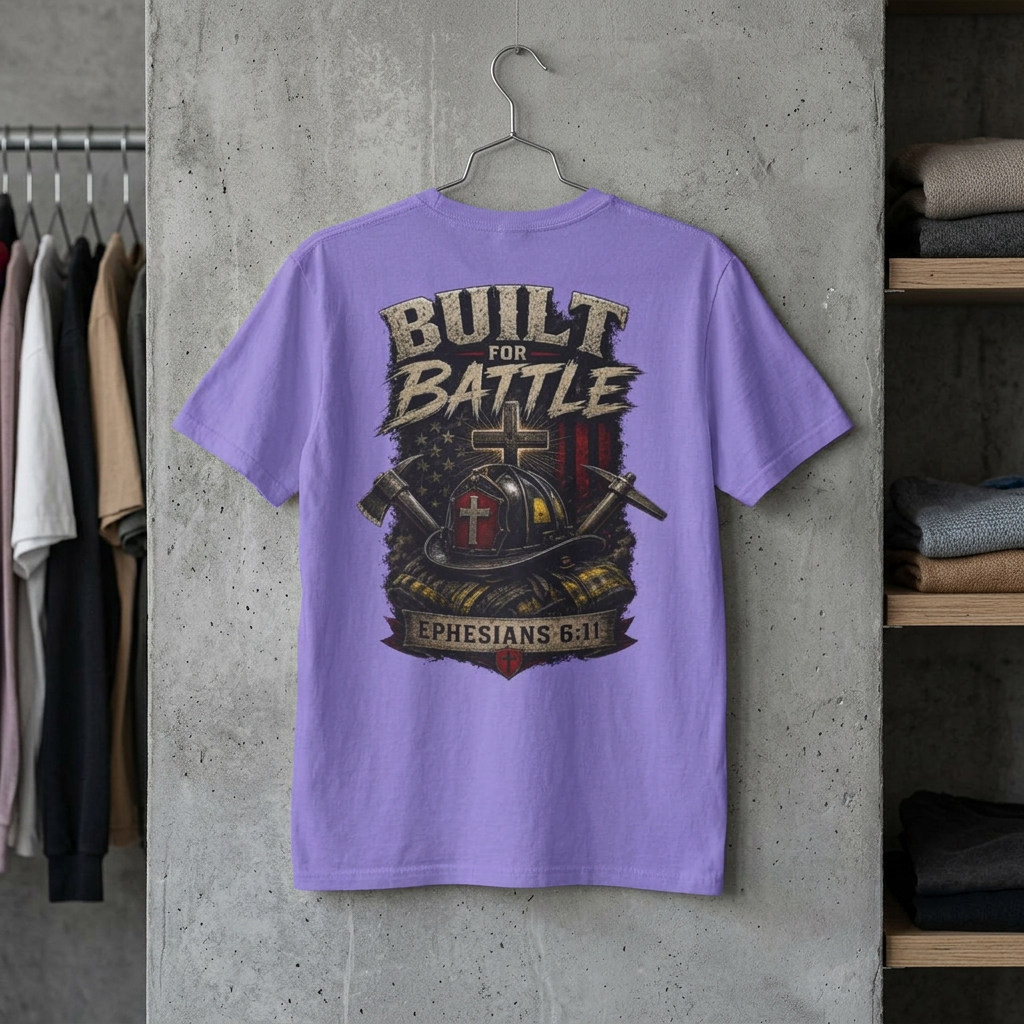 Built for Battle – Ephesians 6:11 | Christian Firefighter Comfort Colors 1717 T-Shirt