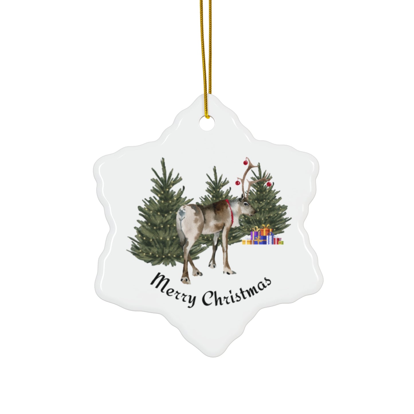 Reindeer Merry Christmas - Ceramic Ornament