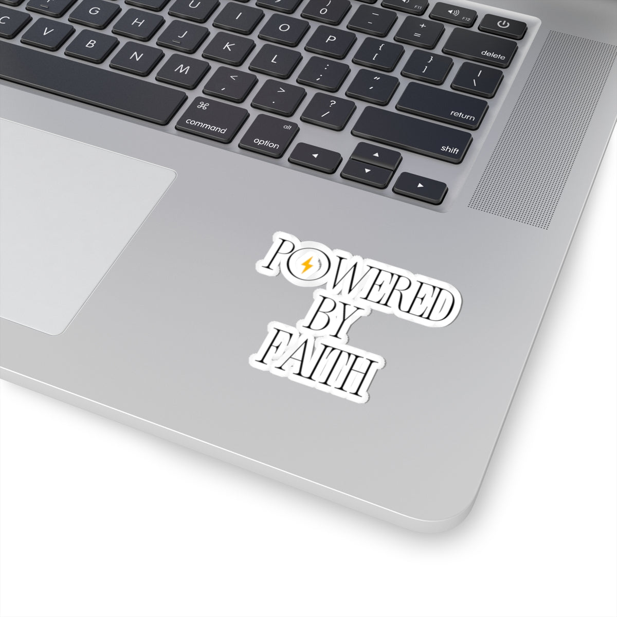 Powered by Faith Kiss-Cut Sticker — Inspirational Christian Decal with Lightning Icon